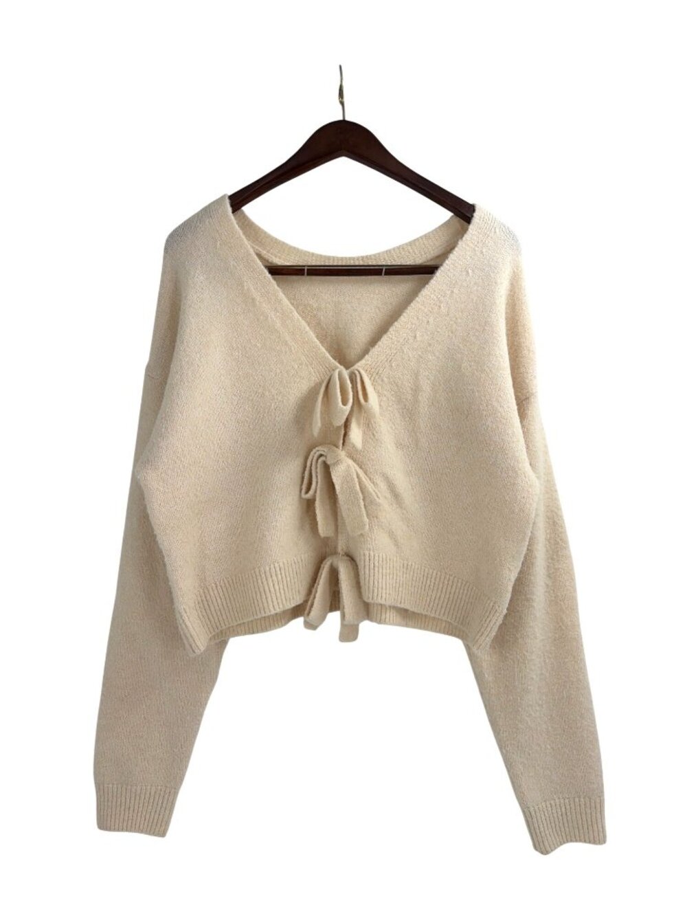 Mable Tie Front Slouchy Oversize Sweater Womens Small Feminine Cream Coquette